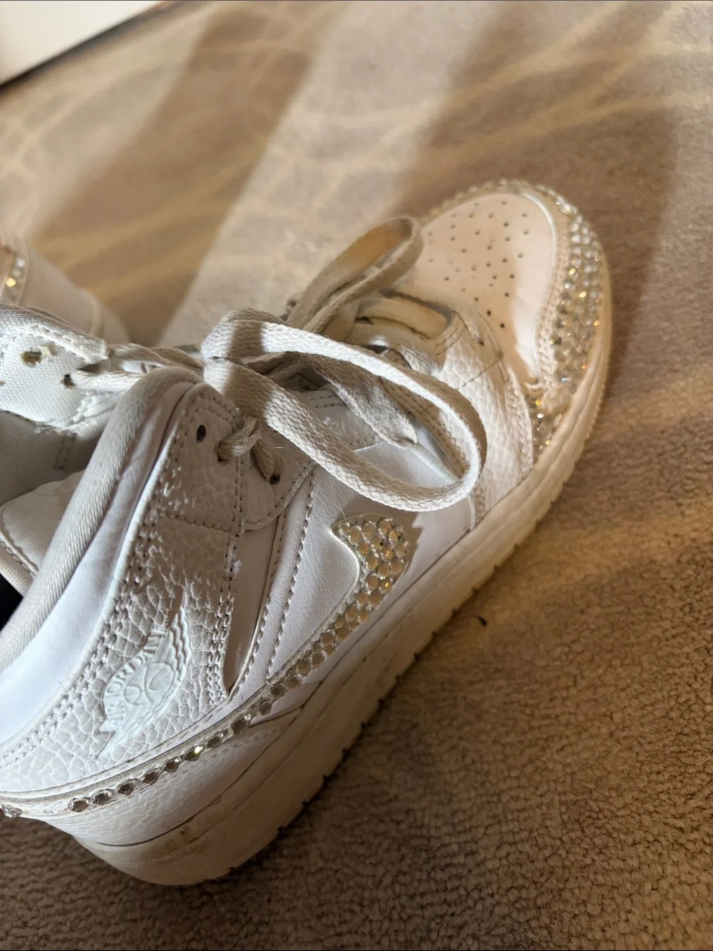 Nike Kids White Mid-Top Sneakers with Rhinestone Swoosh